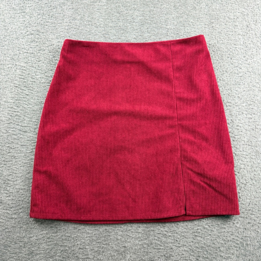 SHEIN Red Ribbed Corduroy Mini Skirt Side Slit Size S US 4 Crimson Short Skirt